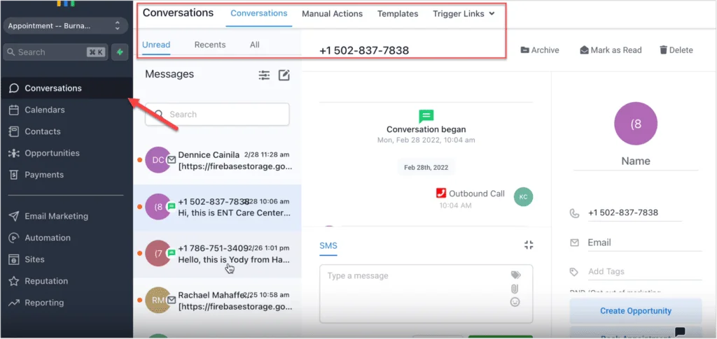 Chat interface displaying automated conversation flows and chatbot responses – reviewed in detail in Go High Level Review.