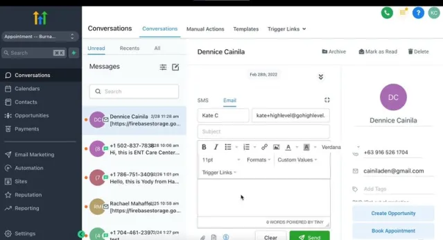 CRM and lead management dashboard showing pipeline stages and contact tracking, a major point in the Go High Level Review.